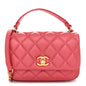 Metallic Calfskin Quilted Top Handle Flap Dark Pink