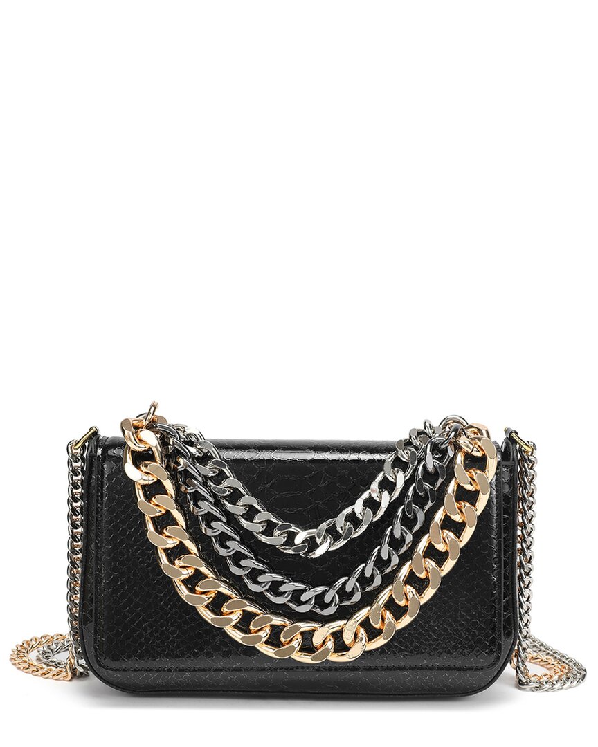 Tiffany & Fred Paris Luxe Chain Leather Messenger Bag Black ONE SIZE
