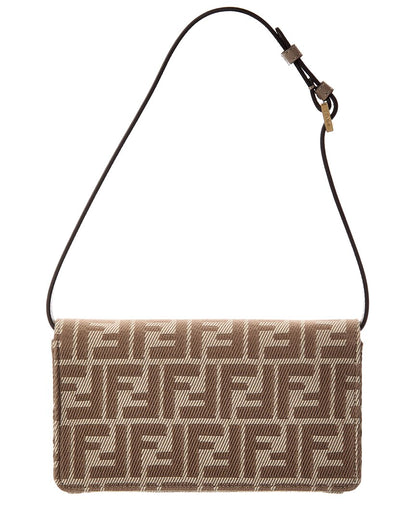 Fendi Baguette Ff Denim Jacquard & Leather Wallet On Chain