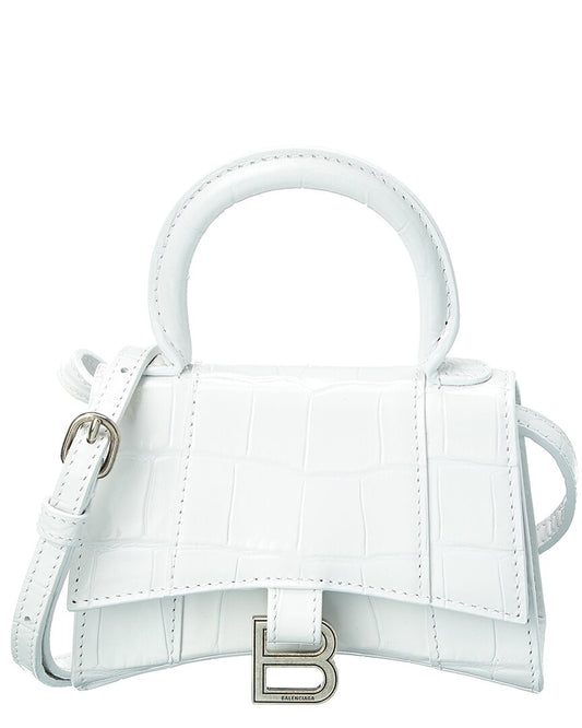 Balenciaga Hourglass Mini Croc-Embossed Leather Shoulder Bag