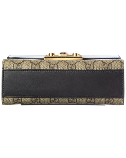 Gucci Beige Black Cuir Gg Supreme Monogram Calfskin Leather Small Padlock