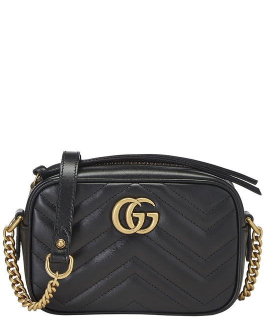 Gucci Black Leather Gg Marmont Crossbody Mini (   )