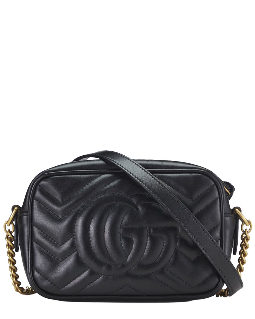 Gucci Black Leather Gg Marmont Crossbody Mini (   )
