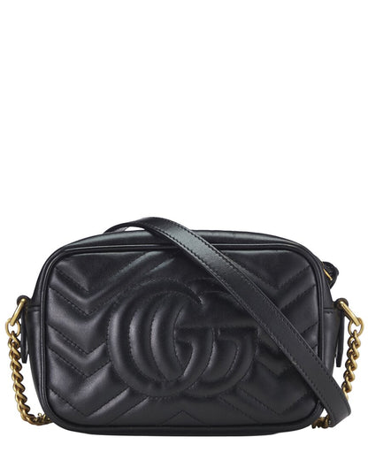 Gucci Black Leather Gg Marmont Crossbody Mini (   )