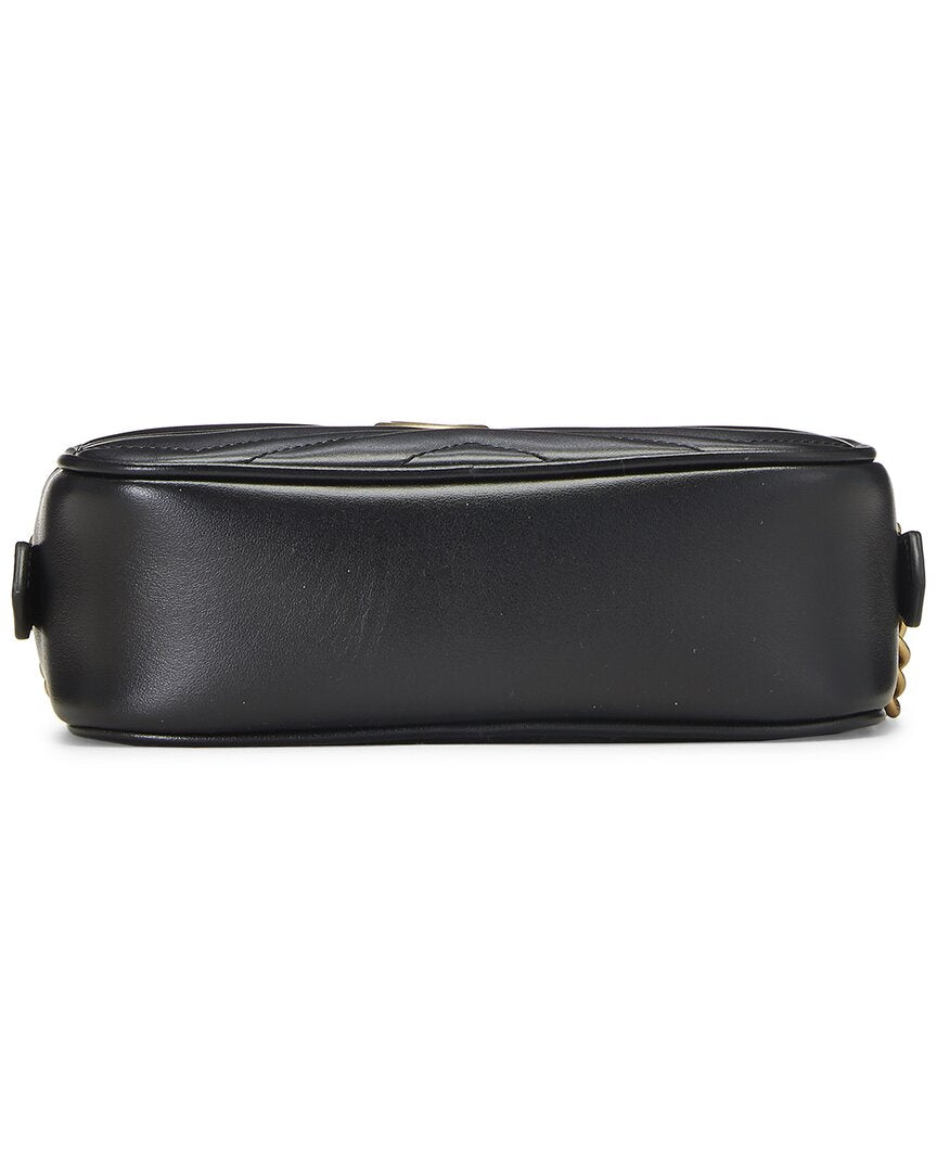 Gucci Black Leather Gg Marmont Crossbody Mini (   )