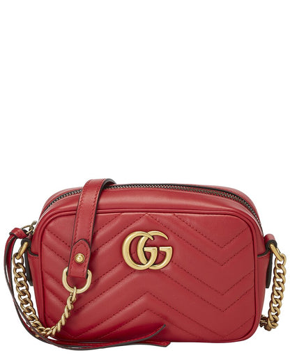 Gucci Red Leather Gg Marmont Crossbody Mini (   )