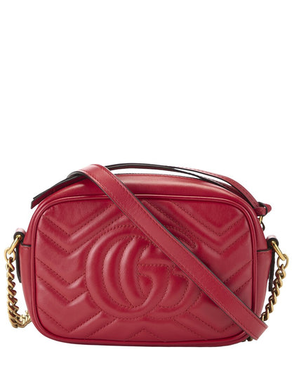 Gucci Red Leather Gg Marmont Crossbody Mini (   )