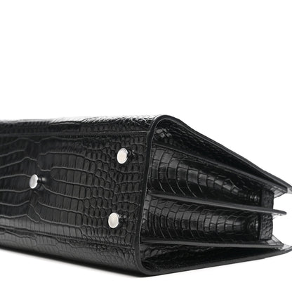 Calfskin Crocodile Embossed Baby Sac De Jour Black
