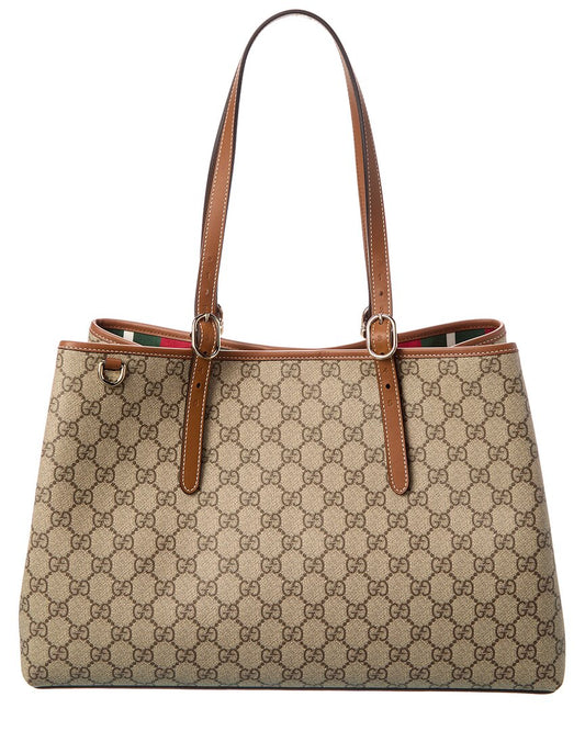 Gucci Gg Emblem Medium Gg Supreme Canvas & Leather Tote