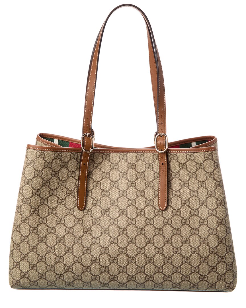 Gucci Gg Emblem Medium Gg Supreme Canvas & Leather Tote