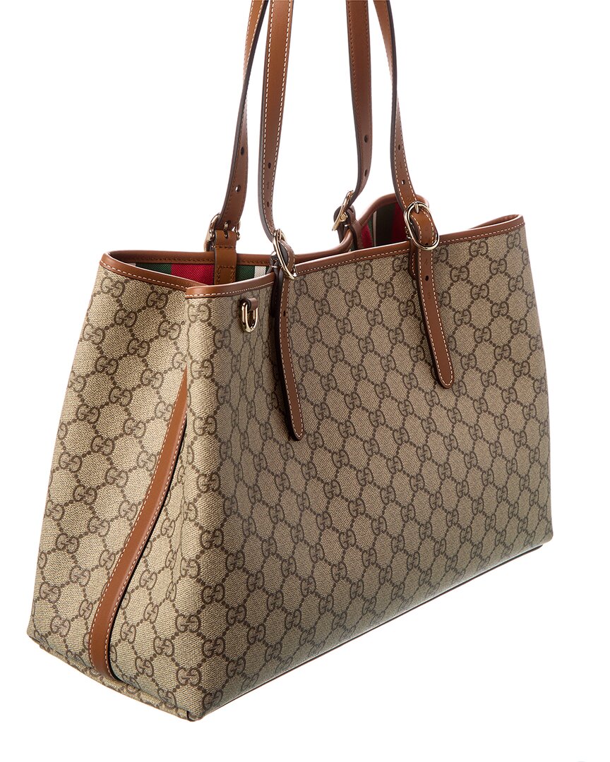 Gucci Gg Emblem Medium Gg Supreme Canvas & Leather Tote