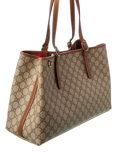 Gucci Gg Emblem Medium Gg Supreme Canvas & Leather Tote