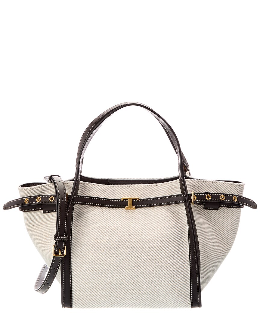 Tod's Logo Small Canvas & Leather Tote