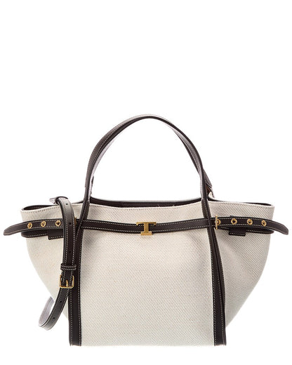 Tod's Logo Small Canvas & Leather Tote
