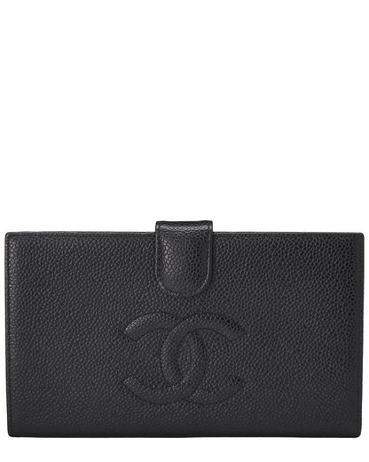 Chanel Black Caviar Leather Caviar 'Cc' Timeless Long Wallet (
