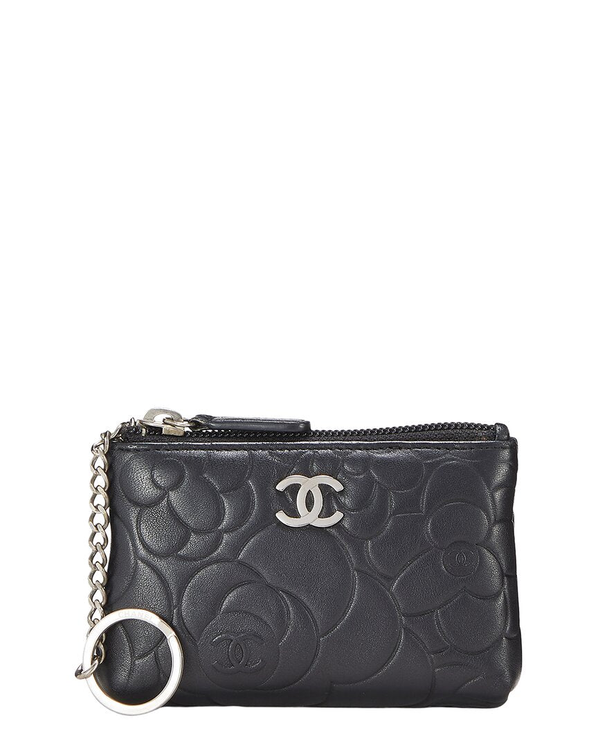 Chanel Black Embossed Leather Camellia Coin Purse (   )