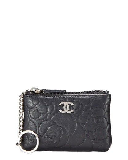 Chanel Black Embossed Leather Camellia Coin Purse (   )