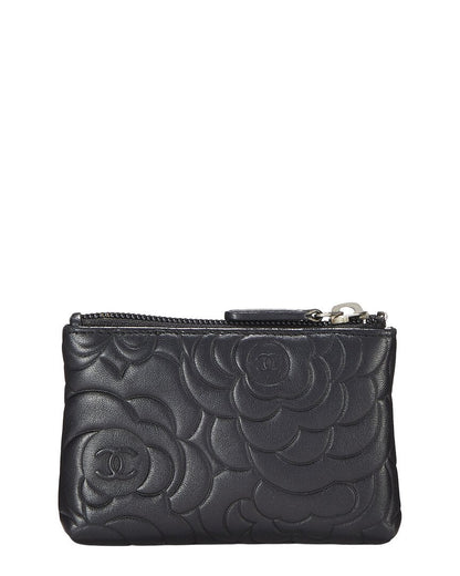 Chanel Black Embossed Leather Camellia Coin Purse (   )