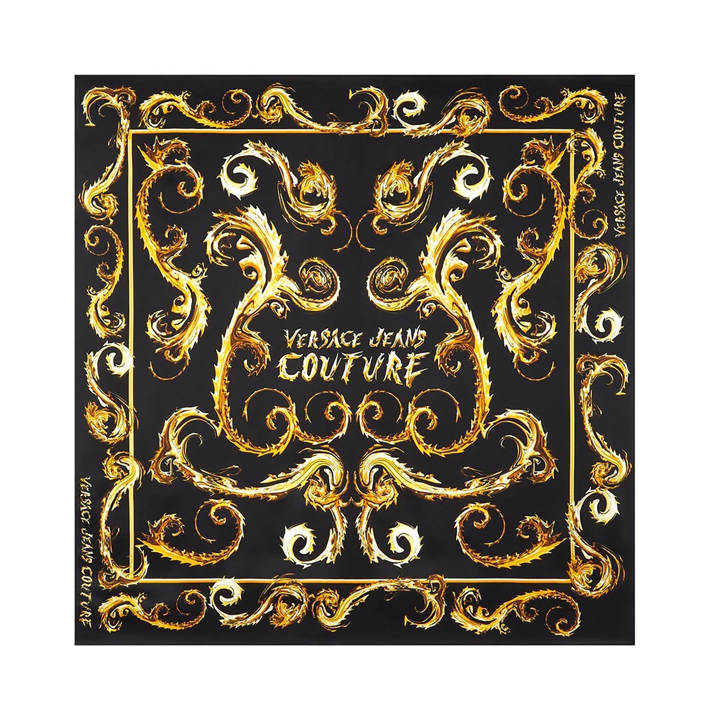 Versace Jeans Couture Black/Gold Silk Print Square Scarf
