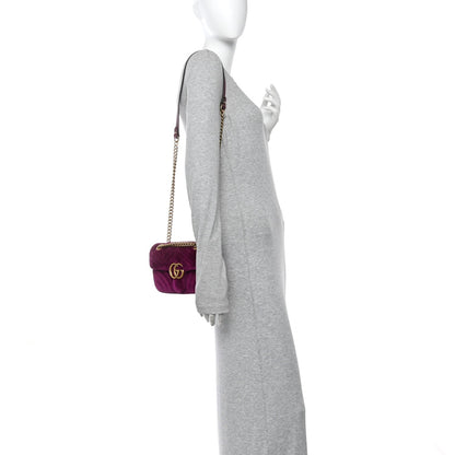 Velvet Matelasse Mini GG Marmont Shoulder Bag Fuchsia Violet Cyclamen