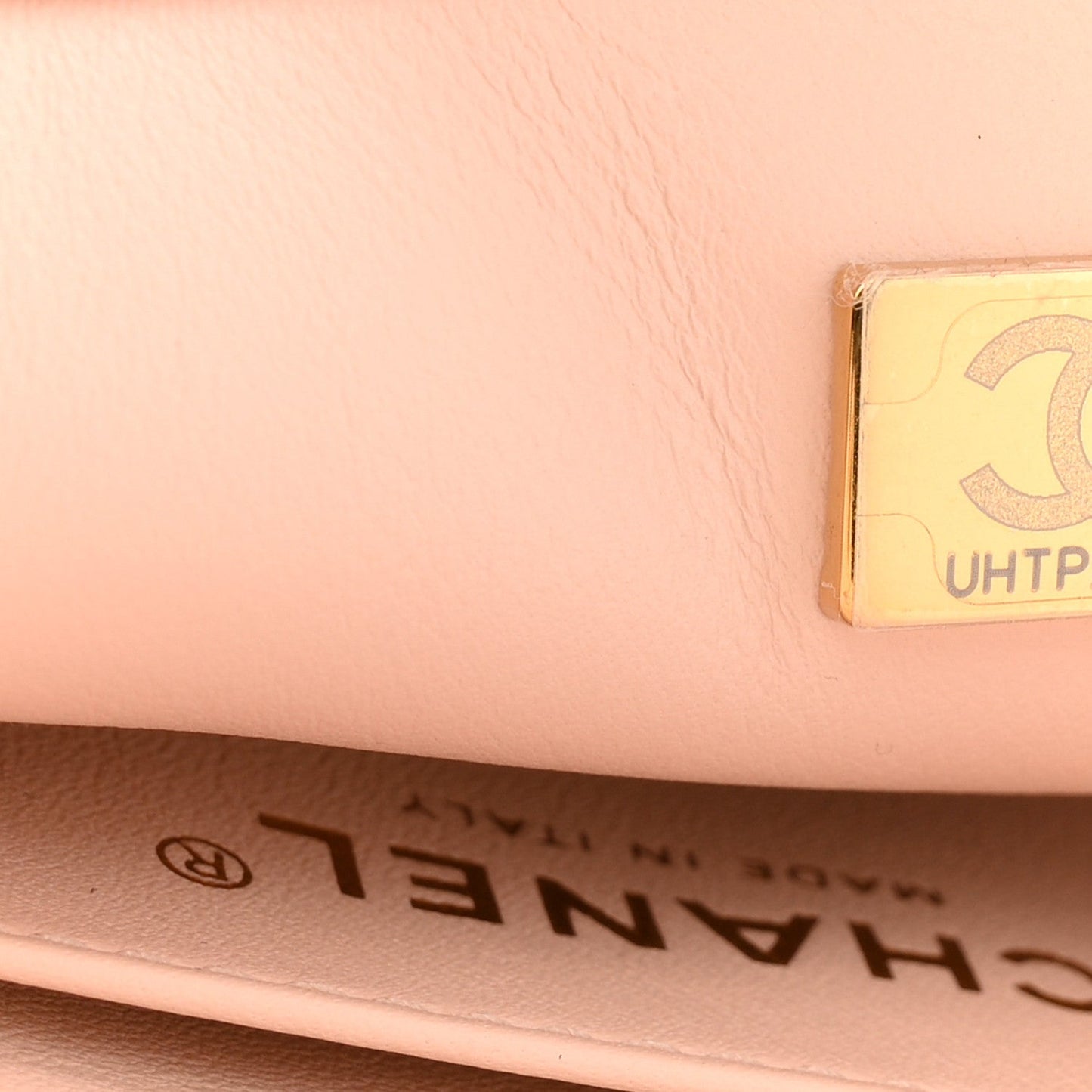 Lambskin Quilted Mini Rectangular Pearl Crush Flap Light Beige