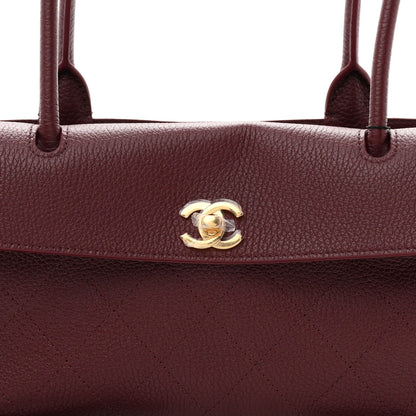 Grained Calfskin Stitched Urban Essentials Small Shopping Bag Burgundy