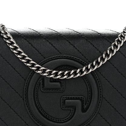 Sakai Be Green Calfskin Diagonal Stitched Blondie Wallet on Chain Black