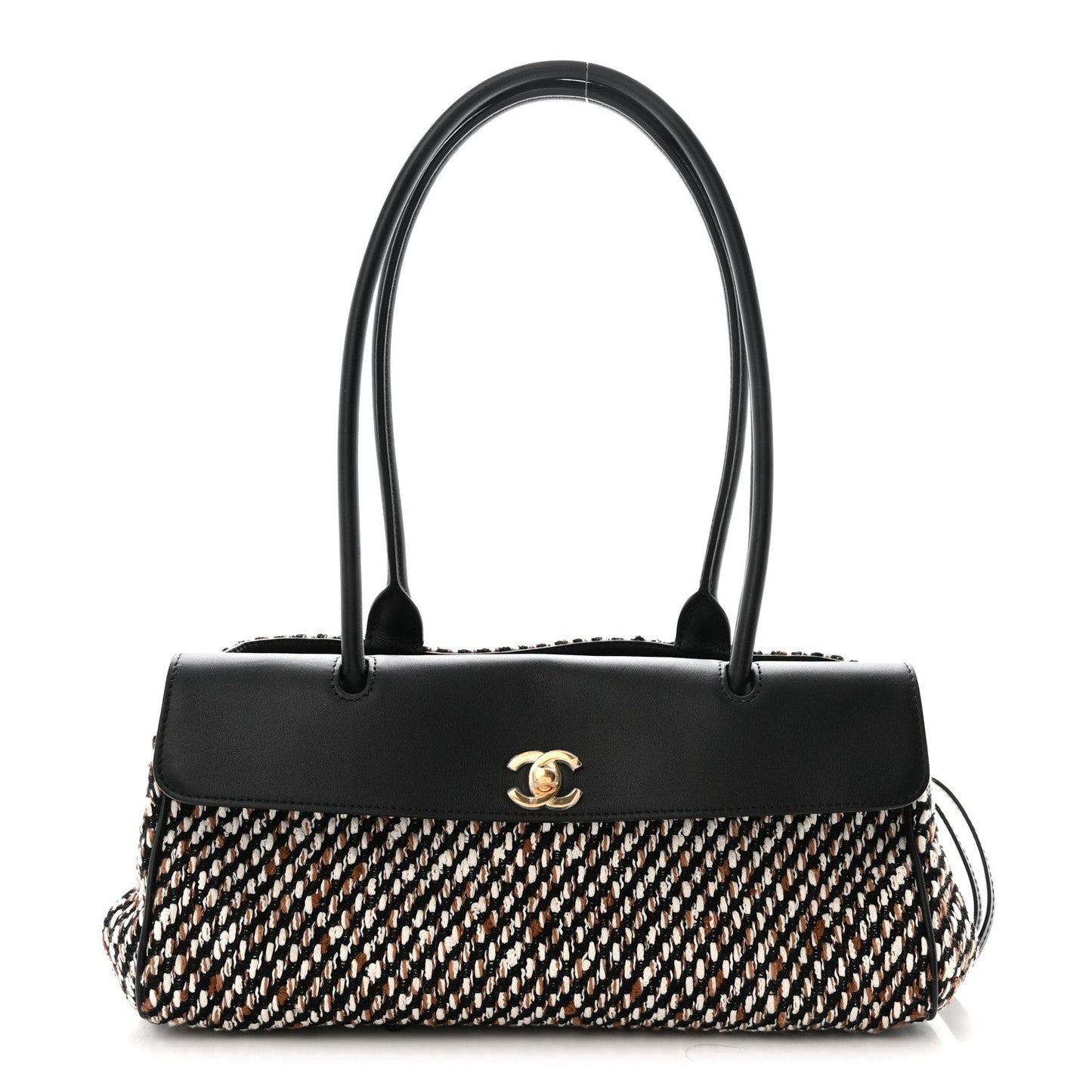 Tweed Calfskin Urban Essentials Small Shopping Bag Black Multicolor