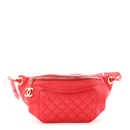 Lambskin Quilted Waist Bag Fanny Pack Red