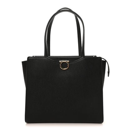 Grainy Calfskin Gemini Tote Black