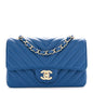 Lambskin Chevron Quilted Mini Rectangular Flap Dark Blue