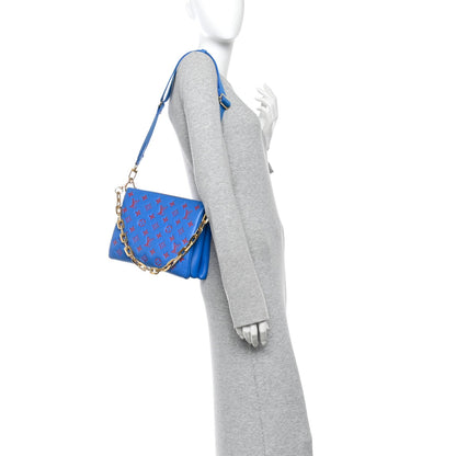 Lambskin Embossed Monogram Vuittamins Coussin PM Blue Red
