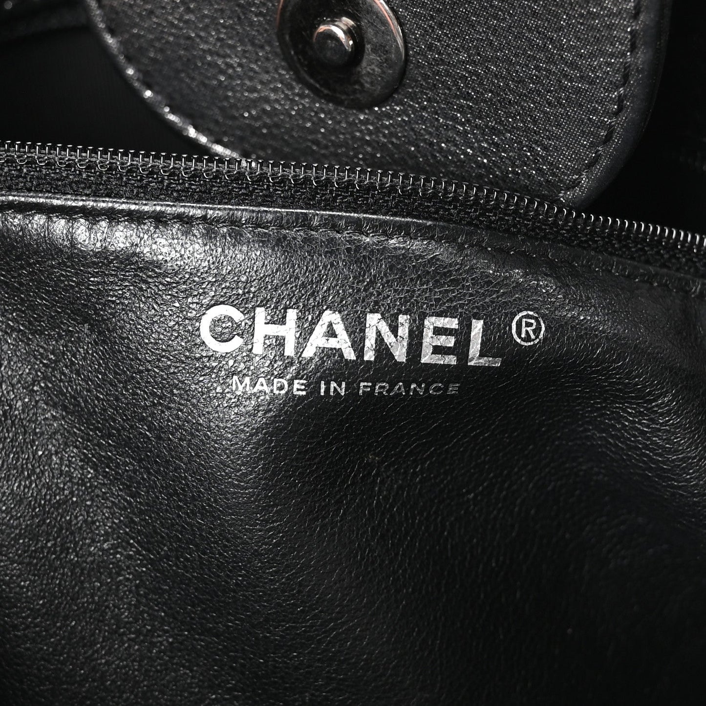 Iridescent Calfskin CC East West Shopping Tote Black