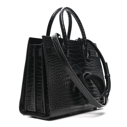 Calfskin Crocodile Embossed Baby Sac De Jour Black
