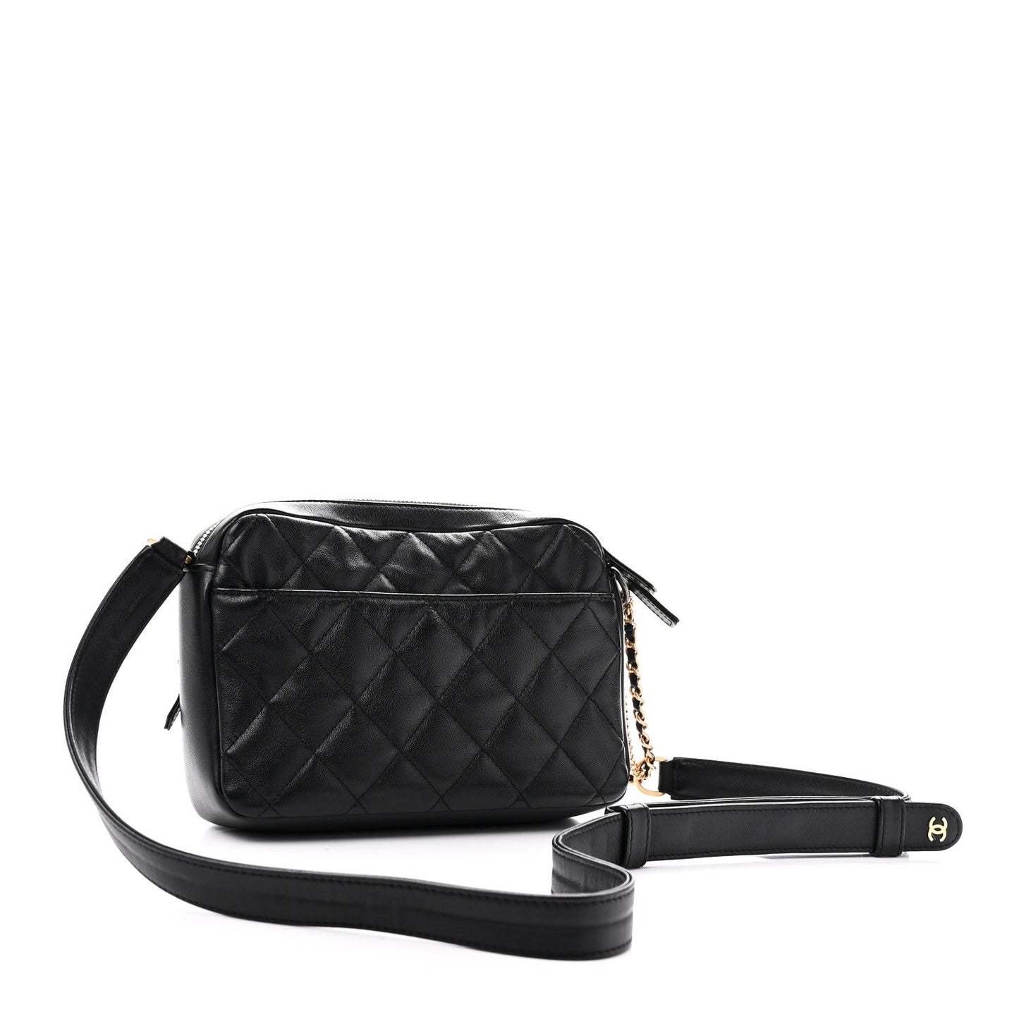 Calfskin Quilted Small Camera Case Black