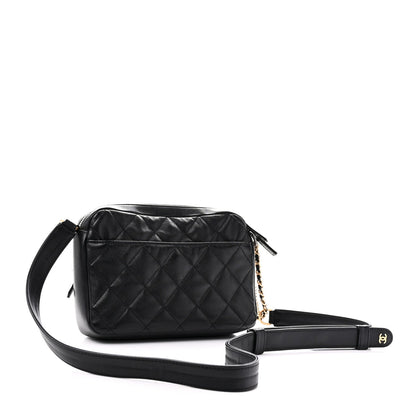 Calfskin Quilted Small Camera Case Black