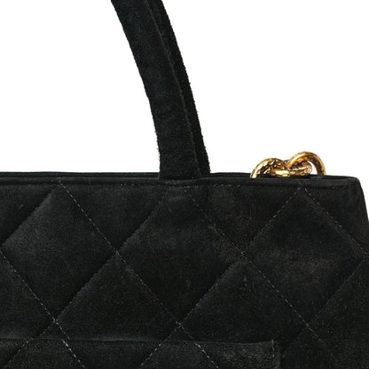 Suede Quilted Medallion Tote Black