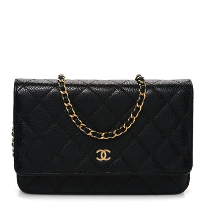 Caviar Quilted Wallet on Chain WOC Black