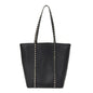 Grained Calfskin North South Rockstud Tote Black