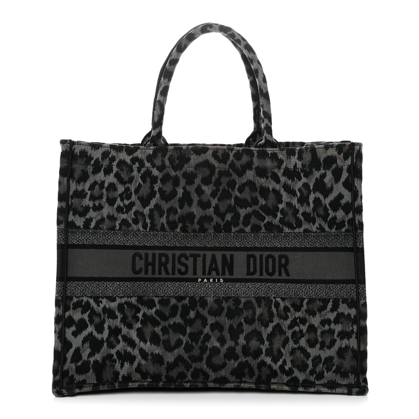 Canvas Mizza Embroidered Large Leopard Book Tote Grey