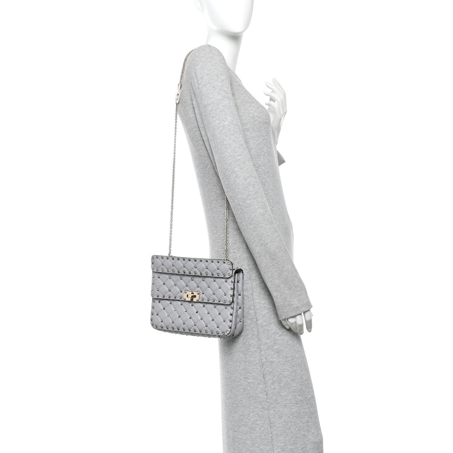 Craquele Nappa Medium Rockstud Spike Shoulder Bag Pastel Grey