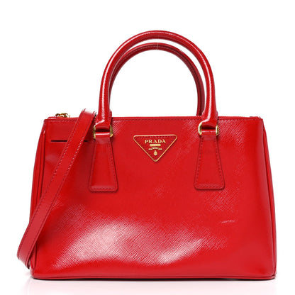 Saffiano Vernice Mini Galleria Double Zip Tote Rosso
