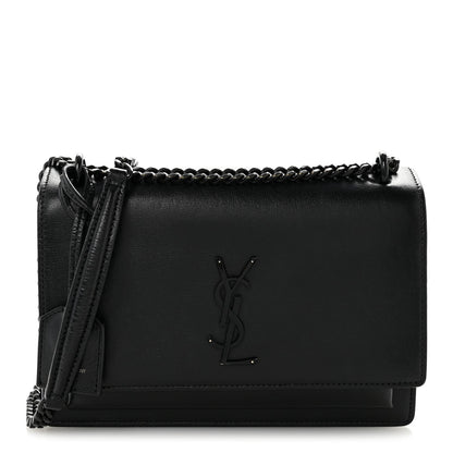 Calfskin Medium Monogram Sunset Satchel Black