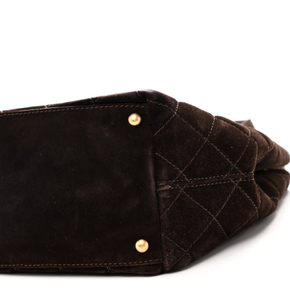 Suede Quilted Shopping Tote Brown