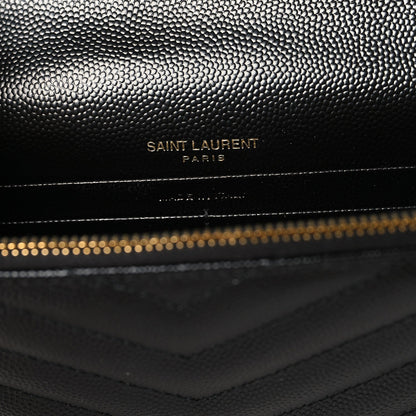 Grain De Poudre Matelasse Chevron Monogram Envelope Chain Wallet Black