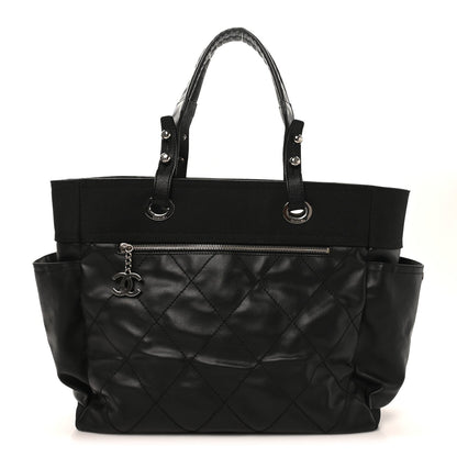 Coated Canvas Quilted Large Paris Biarritz Tote Black