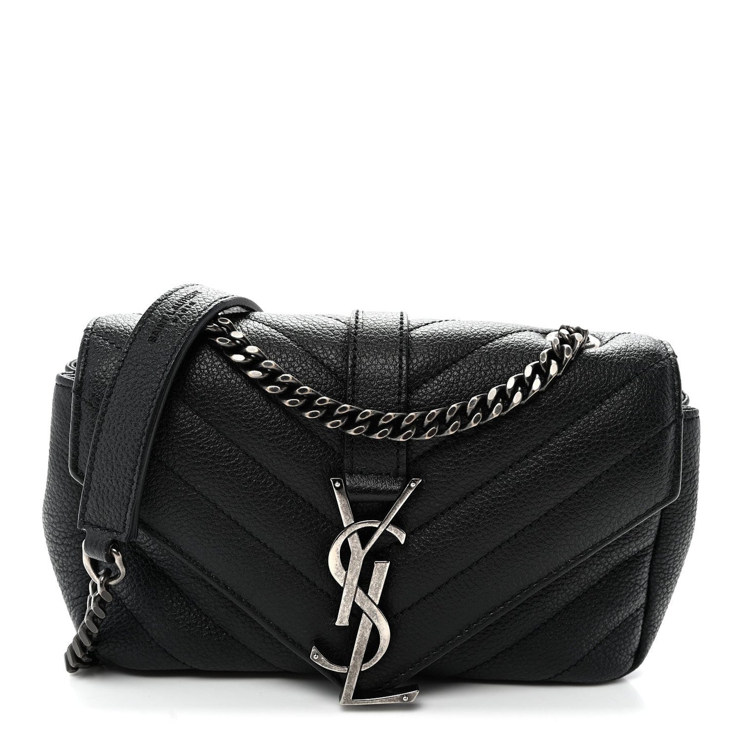 Grained Calfskin Matelasse Chevron Classic Monogram Baby Chain Bag Black