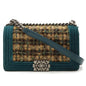 Chanel Velour Tweed Boy Chanel Chain Shoulder Bag Brown Multicolor/Green A67775