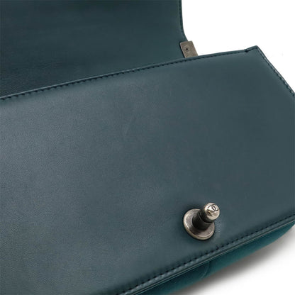 Chanel Velour Tweed Boy Chanel Chain Shoulder Bag Brown Multicolor/Green A67775
