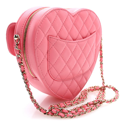 Lambskin Quilted Large CC In Love Heart Bag Pink